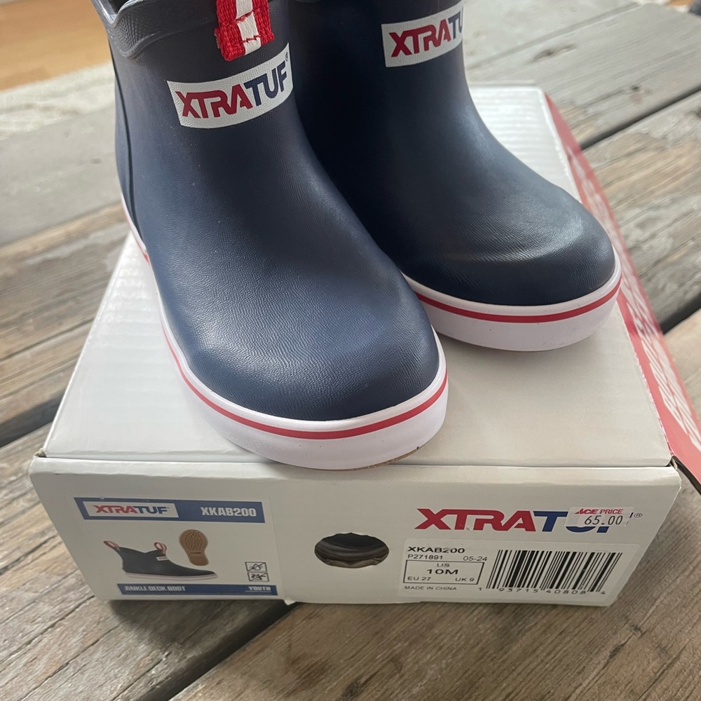 XTRATUF Kids Navy and Red Rain Boots